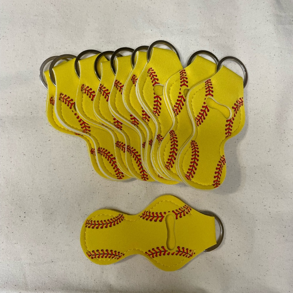 20 PC Neoprene Lipstick Lipbalm Holder Key Chain Chase Yellow Baseball‎ Design